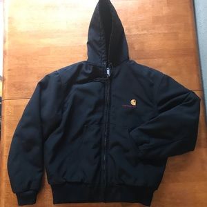 Vintage Carhartt Jacket Black VTG Small Duck Canvas Quilt Lined Coat Hooded EUC